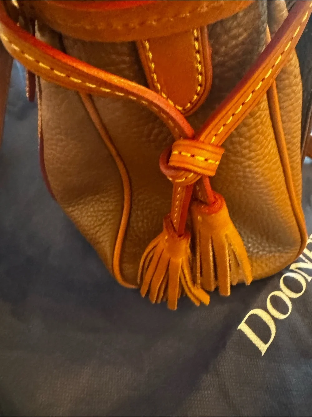 Dooney & Bourke Cognac Brown Pebbled Leather Satchel with Orange Trim